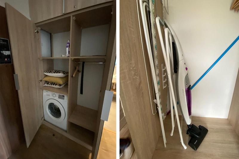 Waschmaschine und Bügelbrett in Ferienwohnung Danzig